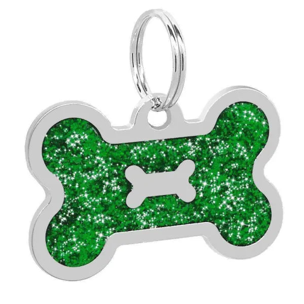 Glitter Bone Pet Id Tag Green - Posh Pawz - 1