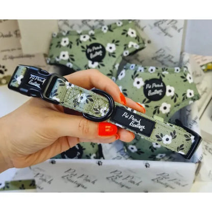Green Meadow Floral Puppy Dog Collar - Pet Pooch - 1