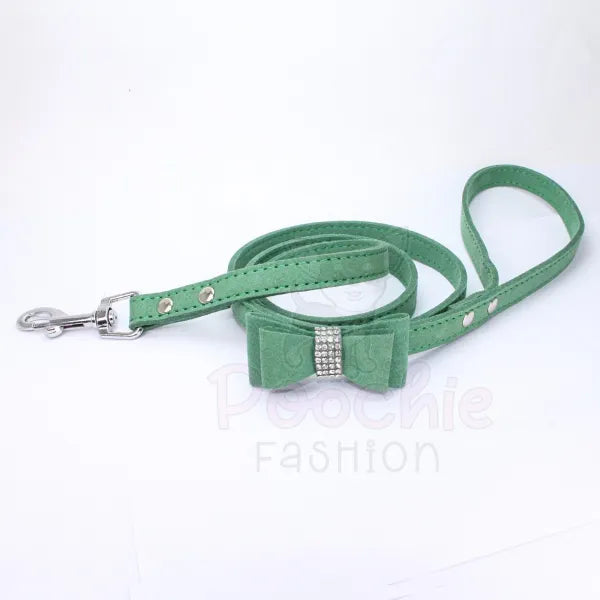 Green Sparkle Bow eco-Suede Dog Lead - Posh Pawz - 2