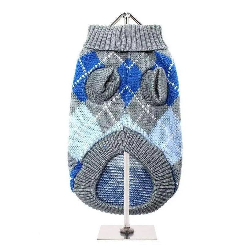Grey and Blue Argyle Dog Jumper - Posh Pawz - 3