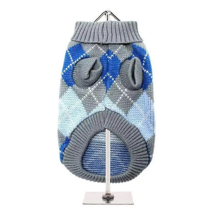 Grey and Blue Argyle Dog Jumper - Posh Pawz - 3