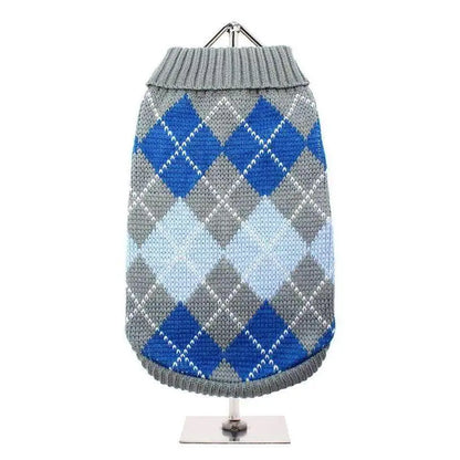 Grey and Blue Argyle Dog Jumper - Posh Pawz - 1