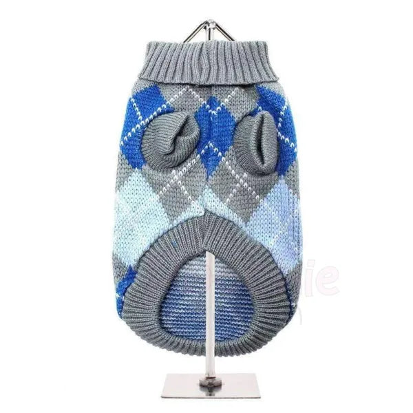 Grey And Blue Argyle Dog Jumper - Urban Pup - 3