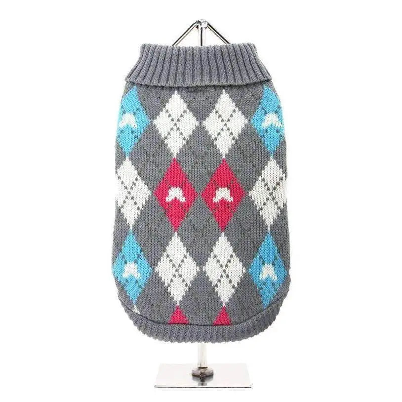 Grey and Pink Argyle Dog Jumper - Urban - 1