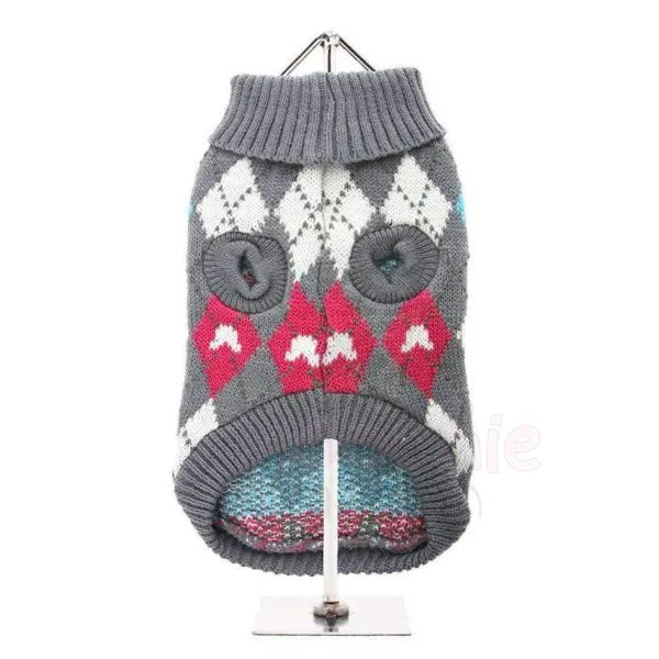 Grey and Pink Argyle Dog Jumper - Urban Pup - 2