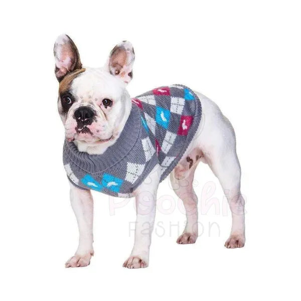 Grey and Pink Argyle Dog Jumper - Urban Pup - 3