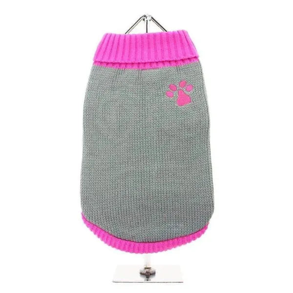 Grey and Pink Paw Print Dog Jumper - Urban Pup - 1