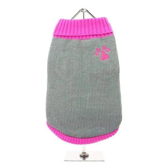 Grey and Pink Paw Print Dog Jumper - Urban Pup - 1