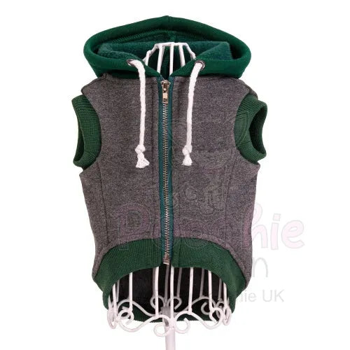 Grey & Green Sleeveless Zip Dog Hoodie - Rich Paw - 2