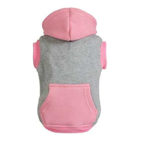 Grey & Pink Sleeveless Zip Dog Hoodie - Rich Paw - 1