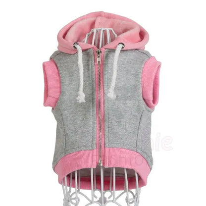 Grey & Pink Sleeveless Zip Dog Hoodie - Rich Paw - 2