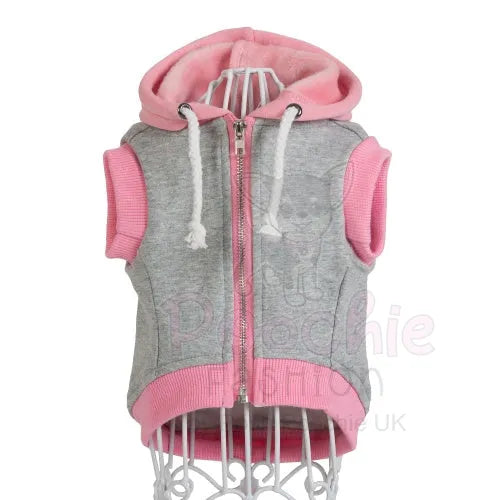 Grey & Pink Sleeveless Zip Dog Hoodie - Rich Paw - 2