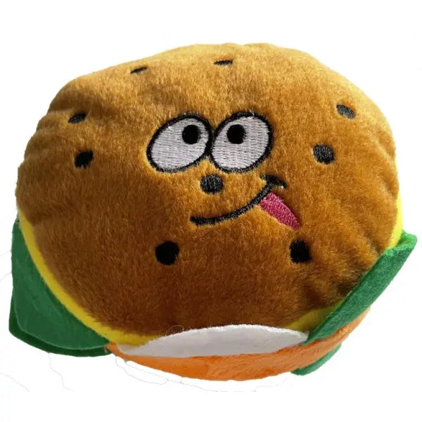 Plush hamburger top dog toy