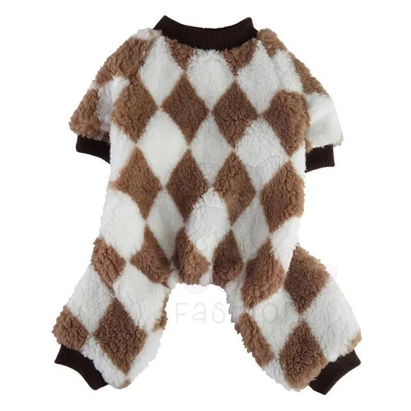 Harlequin Fleece Dog Pyjamas in Toffee - Posh Pawz - 3