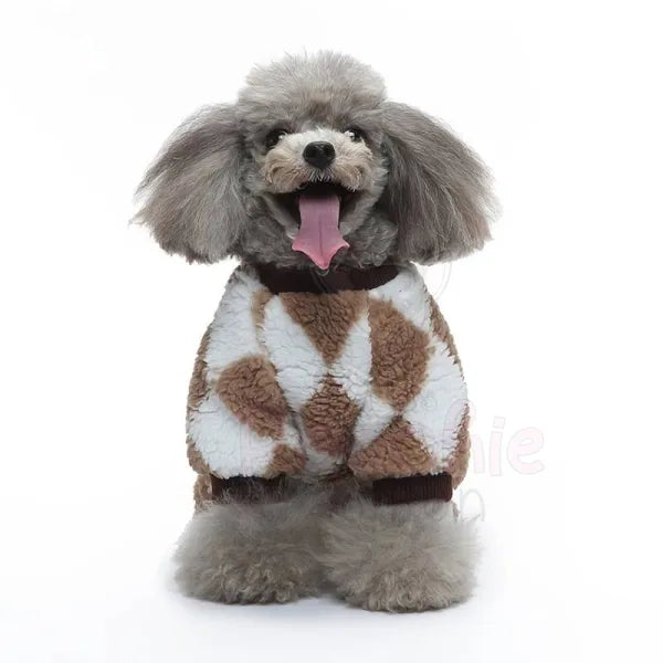 Harlequin Fleece Dog Pyjamas in Toffee - Posh Pawz - 4