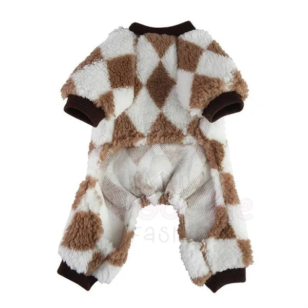 Harlequin Fleece Dog Pyjamas In Toffee - Posh Pawz - 5