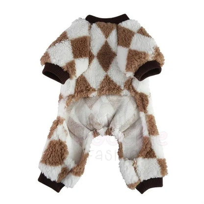 Harlequin Fleece Dog Pyjamas in Toffee - Posh Pawz - 6