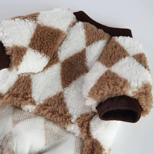 Harlequin Fleece Dog Pyjamas in Toffee - Posh Pawz - 7