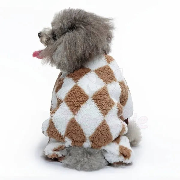 Harlequin Fleece Dog Pyjamas In Toffee - Posh Pawz - 4