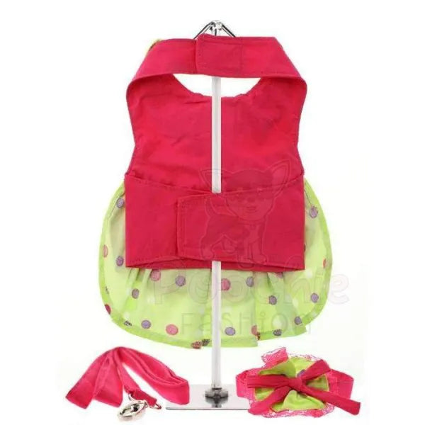 Hot Pink and Polka Dot Dog Harness Dress Set - Urban - 2