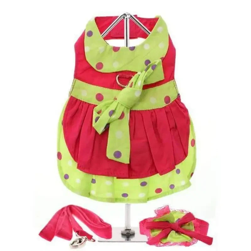 Hot Pink and Polka Dot Dog Harness Dress Set - Urban - 1