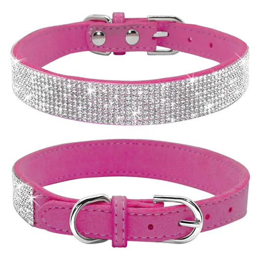 Hot Pink Crystal eco-Suede Dog Collar - Posh Pawz - 1