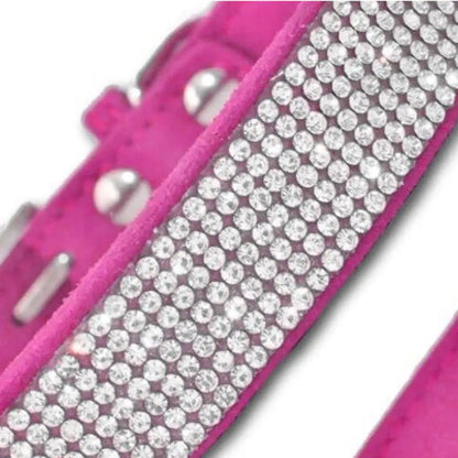Hot Pink Crystal eco-Suede Dog Collar - Posh Pawz - 2