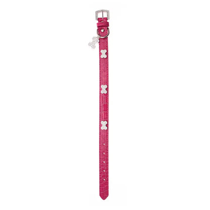 Hot Pink Leather Diamante Bones Dog Collar And Charm - Urban Pup 2