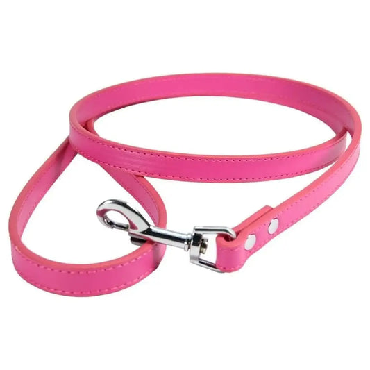 Hot Pink Plain Leather Dog Lead - Poochie Fashion - 1