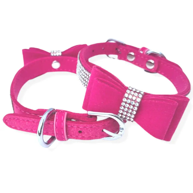 Hot Pink Sparkle Bow eco-Suede Dog Collar - Posh Pawz - 3