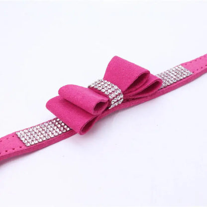 Hot Pink Sparkle Bow eco-Suede Dog Collar - Posh Pawz - 2