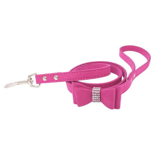 Hot Pink Sparkle Bow eco-Suede Dog Lead - Posh Pawz - 1