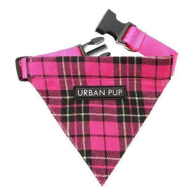 Hot Pink Tartan Fabric Dog Bandana Medium - Sale - 1