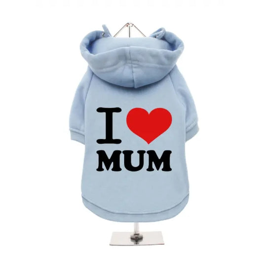 I Love Mum Dog Hoodie Sweatshirt - Baby Blue - Mum - 1