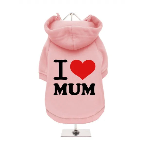 I Love Mum Dog Hoodie Sweatshirt - Baby Pink - Mum - 1