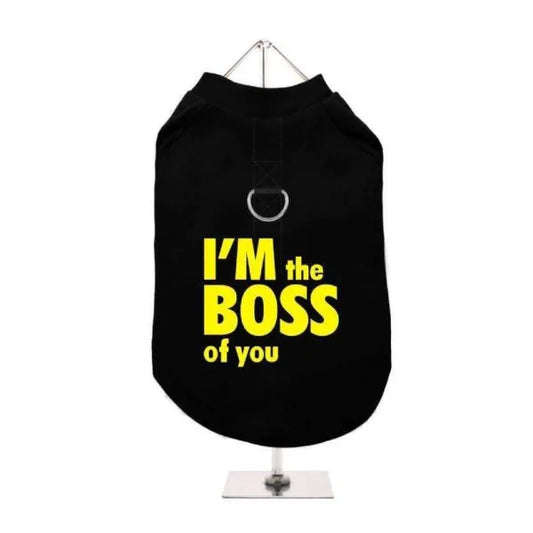 I’m the Boss of you Harness Lined Dog T-shirt Black - Urban Pup - 1