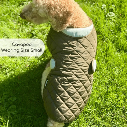 Khaki Tweed Quilted Dog Coat – Water-resistant Tweed & Fleece Jacket - Pupclub Couture - 4