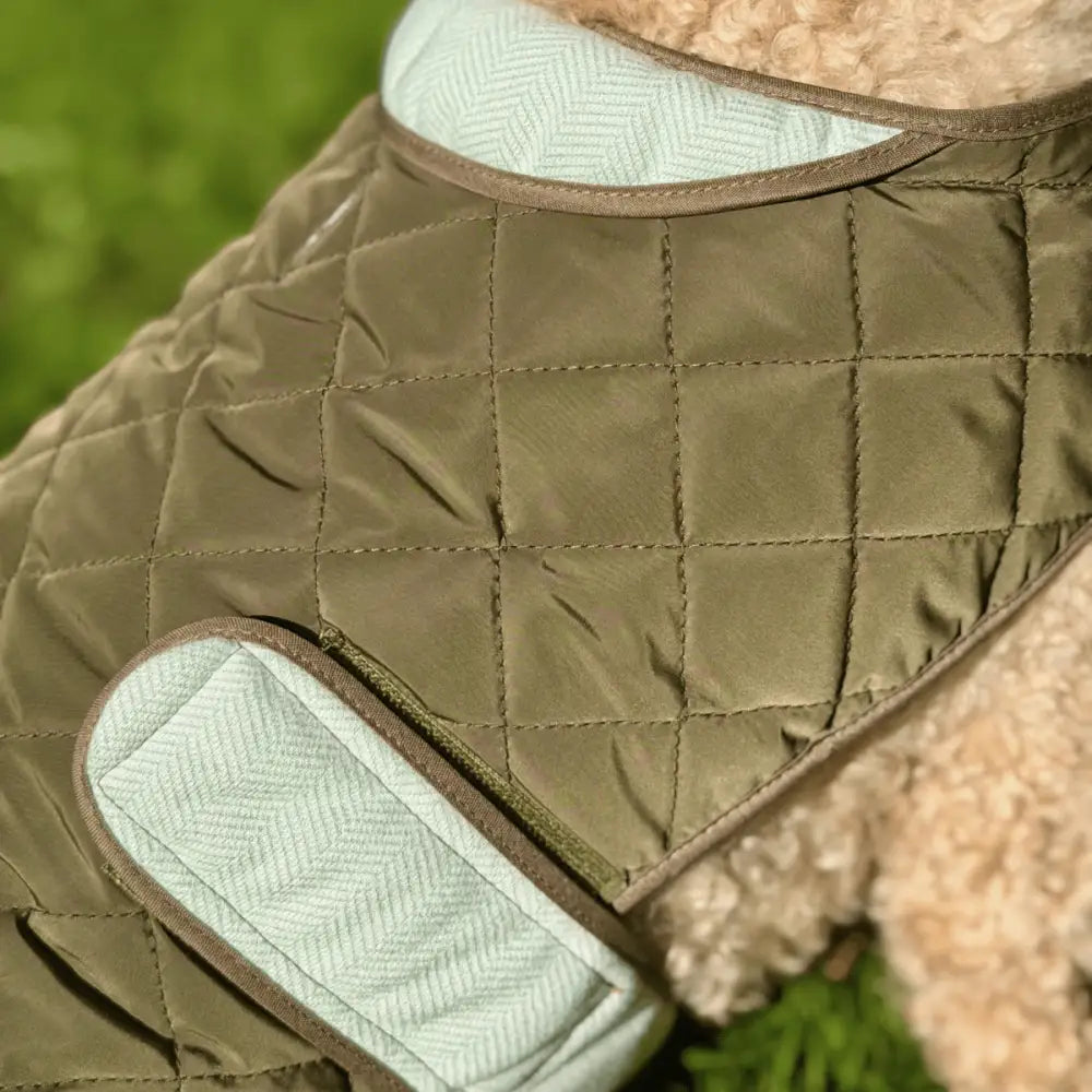 Khaki Tweed Quilted Dog Coat – Water-resistant Tweed & Fleece Jacket - Pupclub Couture - 3