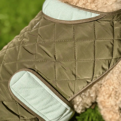 Khaki Tweed Quilted Dog Coat – Water-resistant Tweed & Fleece Jacket - Pupclub Couture - 3