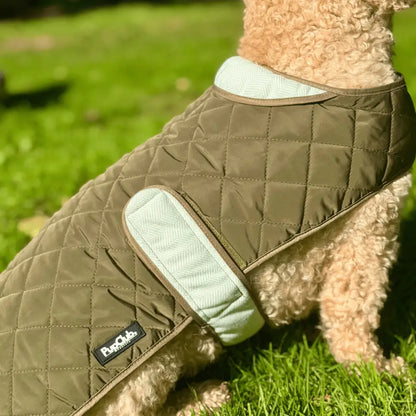 Khaki Tweed Quilted Dog Coat – Water-resistant Tweed & Fleece Jacket - Pupclub Couture - 5