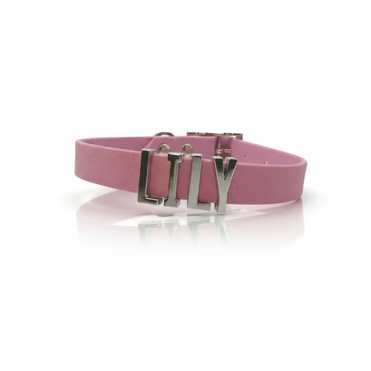 Lavender Pink Waterproof Personalised Dog Collar with Chrome Letters - Poochie Fashion - 1
