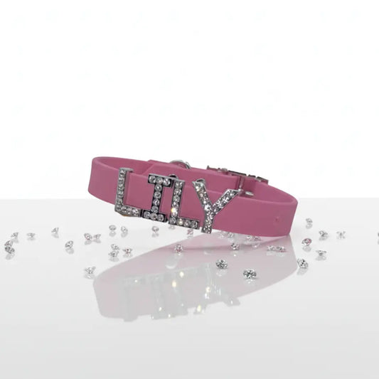 Lavender Pink Waterproof Personalised Dog Collar with Diamante Letters - Poochie Fashion - 1