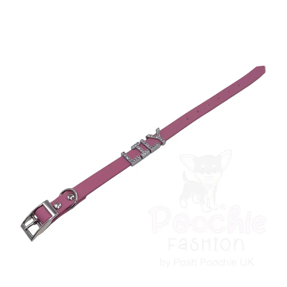Lavender Pink Waterproof Personalised Dog Collar with Diamante Letters - Poochie Fashion - 3