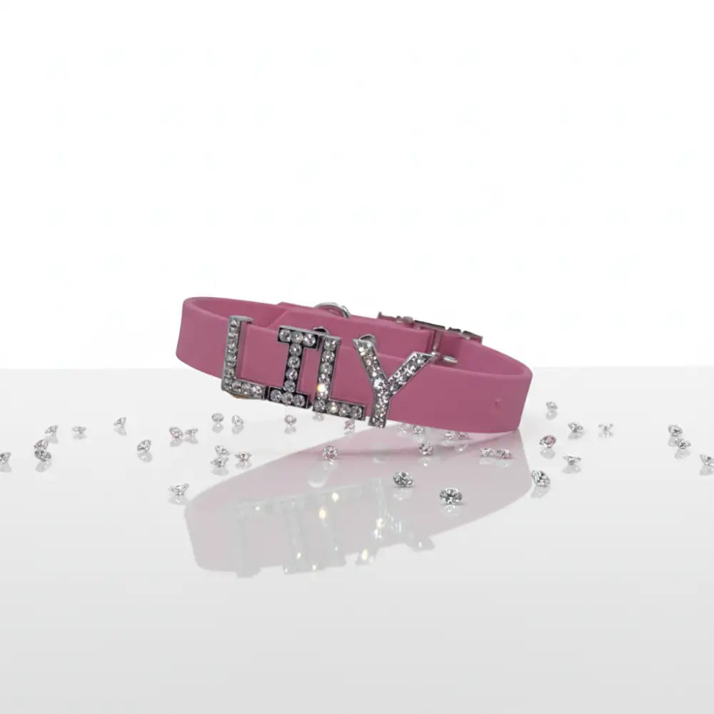 Lavender Pink Waterproof Personalised Dog Collar with Large Diamante Letters - Poochie Fashion - 4