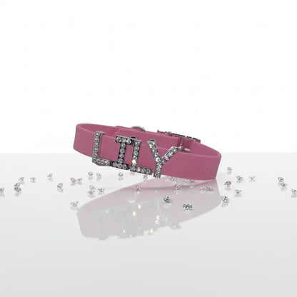 Lavender Pink Waterproof Personalised Dog Collar with Large Diamante Letters - Poochie Fashion - 4