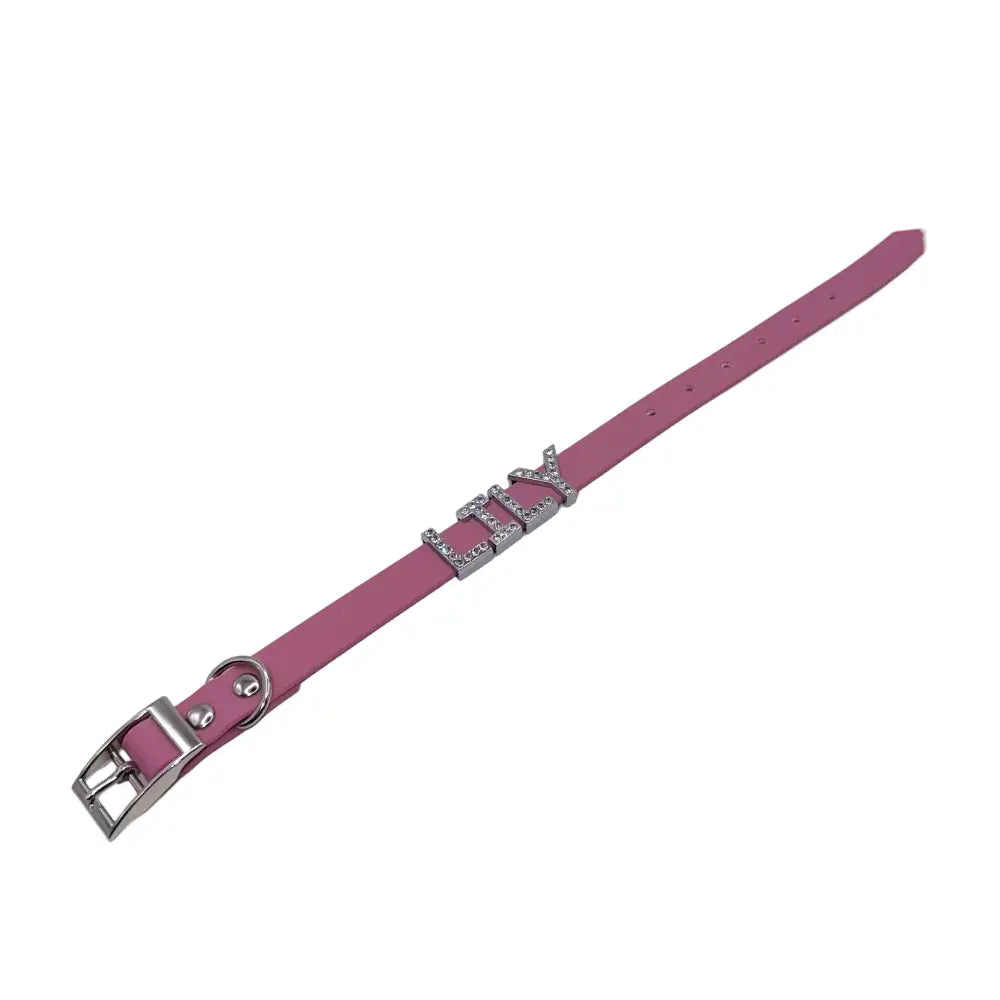 Lavender Pink Waterproof Personalised Dog Collar with Large Diamante Letters - Poochie Fashion - 3