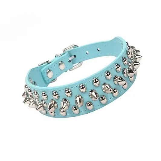 Light Blue Metro Spike Vegan Leather Dog Collar - Posh Pawz - 1