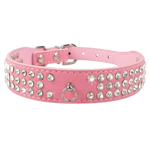 Light Pink Triple Rhinestone Eco-suede Dog Collar - Posh Pawz - 1