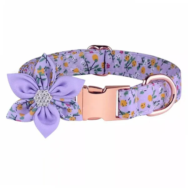 Lilac Floral Padded Dog Collar with Flower - Posh Pawz - 1