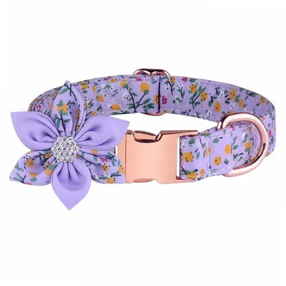 Lilac Floral Padded Dog Collar with Flower - Posh Pawz - 1